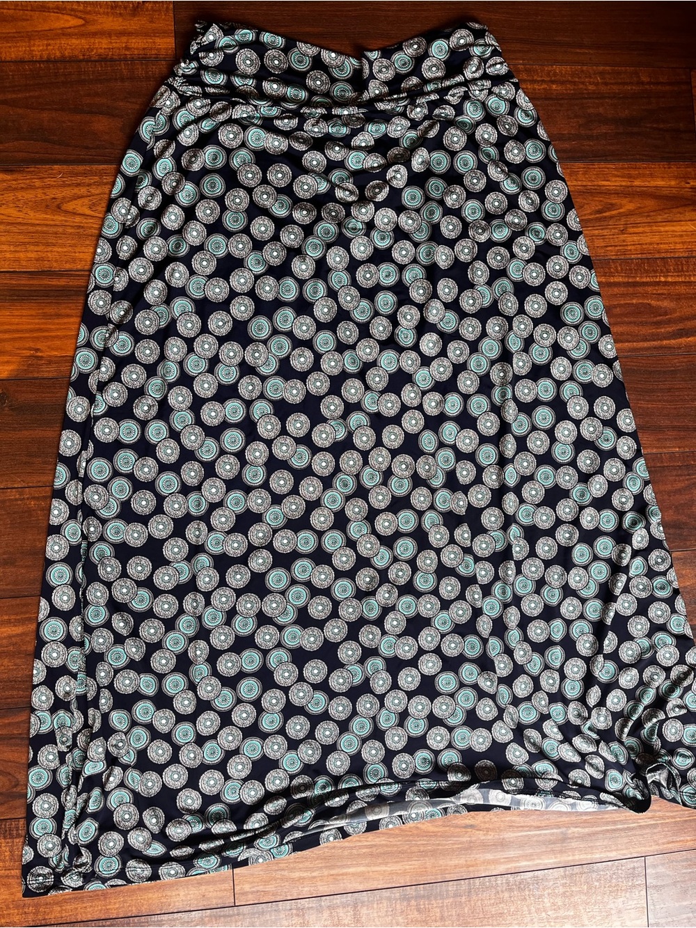 Gilli Black Maxi Skirt with Teal and White Medallion Print